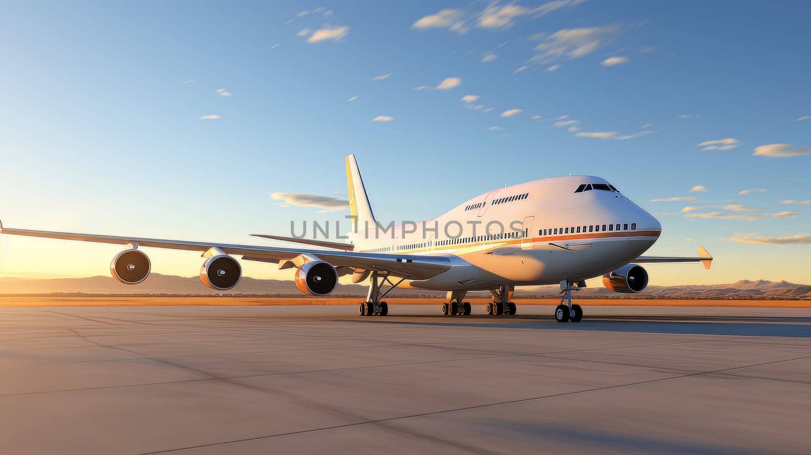 Passenger plane stands on the runway 3D visualization AI by but_photo
