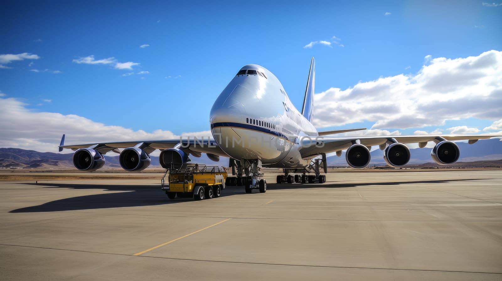 White Civil aviation aircraft on the runway in the rays of the sun. generative AI