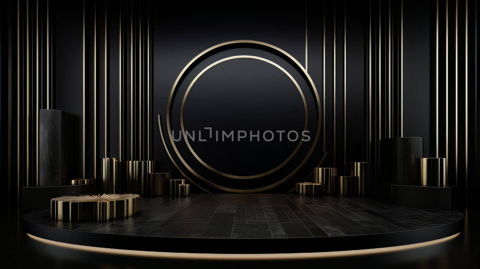 Abstract minimalistic monochrome scene with geometric shapes. Black 3D visualization AI by but_photo