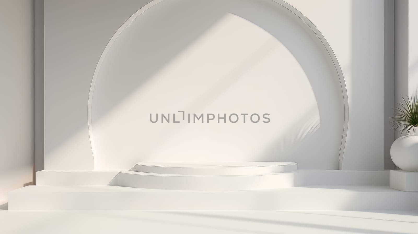 Abstract minimalistic monochrome scene with geometric shapes. White 3D visualization AI by but_photo