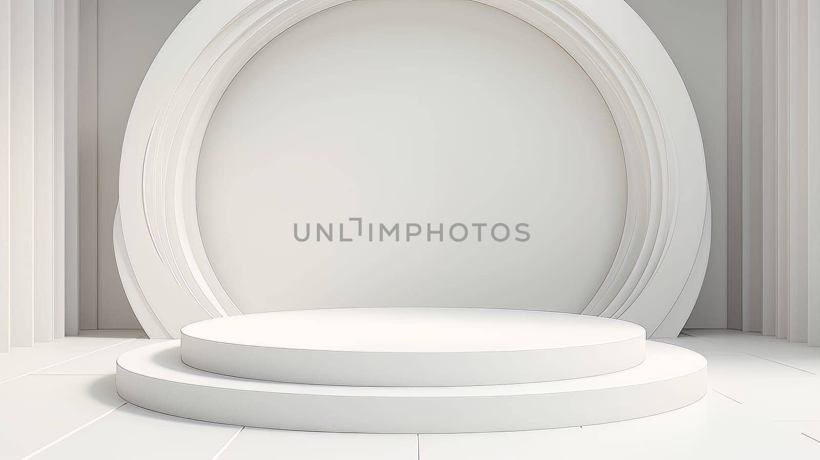 Abstract minimalistic monochrome scene with geometric shapes. White 3D visualization AI by but_photo