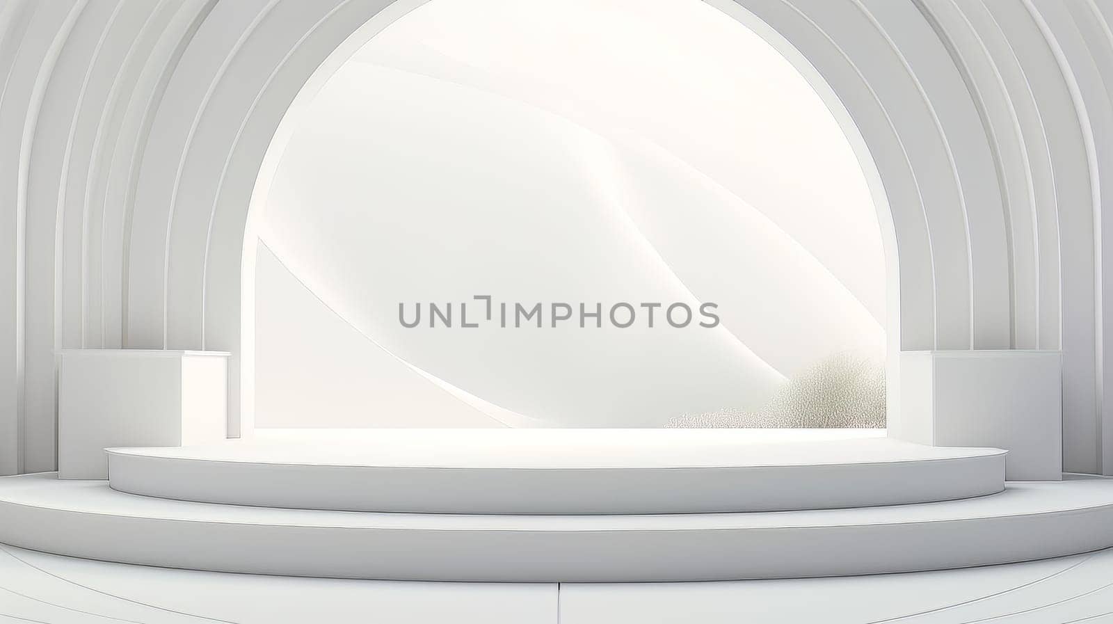 Abstract minimalistic monochrome scene with geometric shapes. White 3D visualization AI by but_photo