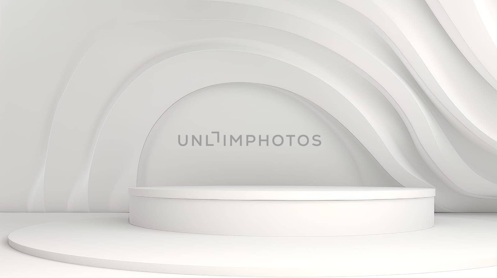 White Abstract 3D Elegant Podium Stage. Modern 3D Rendered Room with geometric shapes, cosmetic product display stage. generative AI