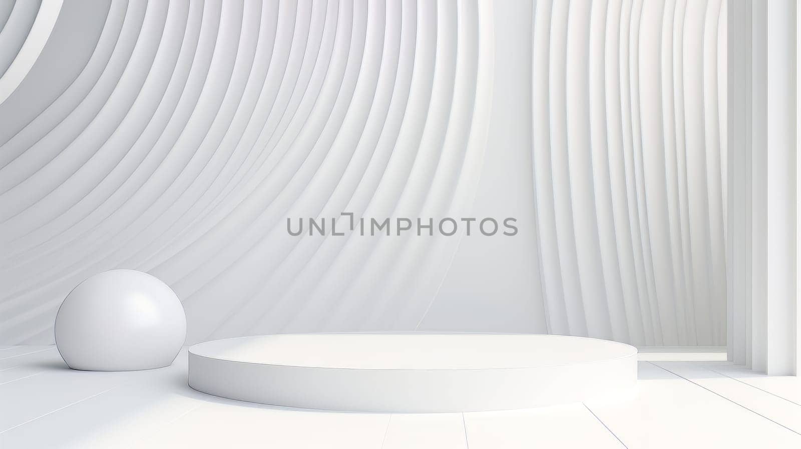 White Abstract 3D Elegant Podium Stage. Modern 3D Rendered Room with geometric shapes, cosmetic product display stage. generative AI