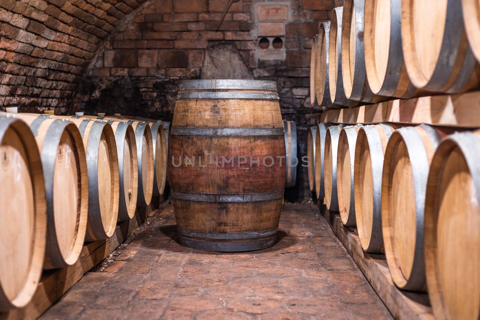 A wine cellar full of barrels of wine, alcohol concept by Kadula
