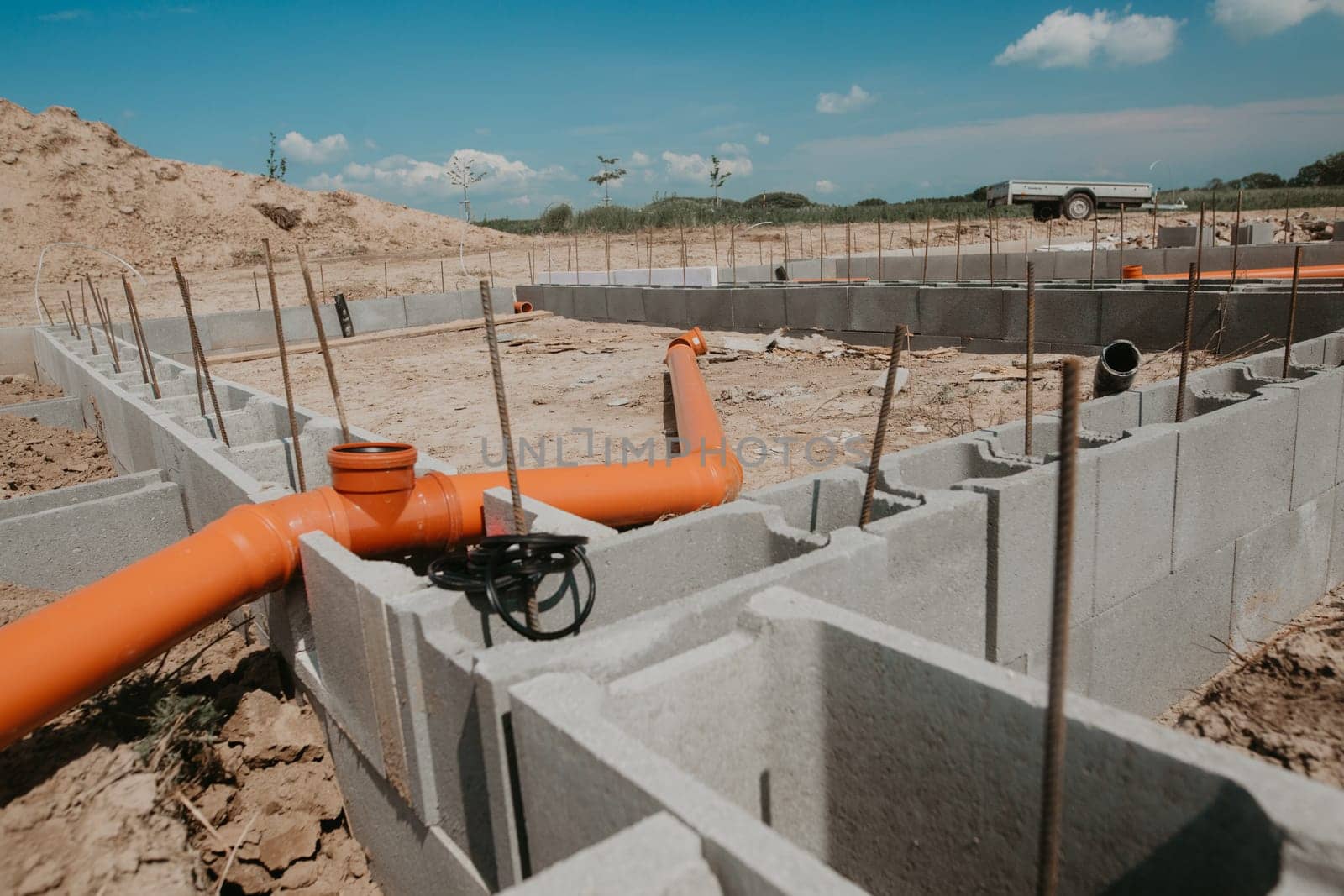 Close up of house under construction, foundations of a house, dilapidated house, building concept