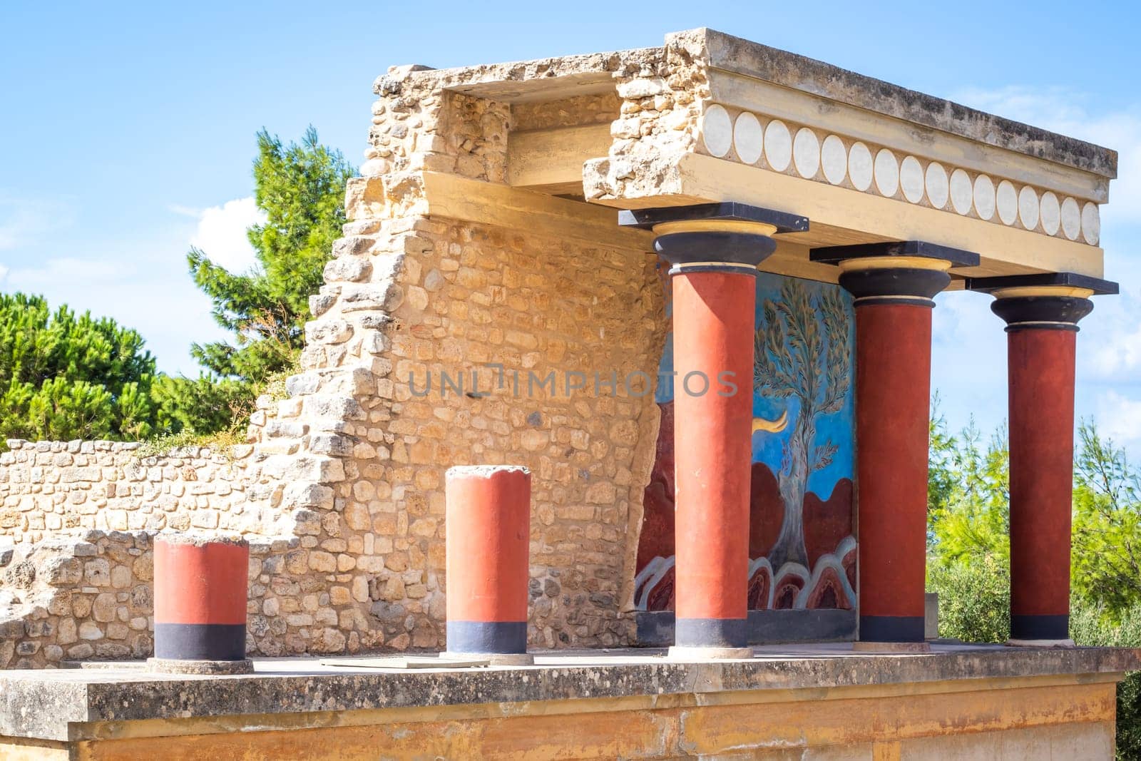 Detail of ancient ruins of famous Minoan palace of a Knossos