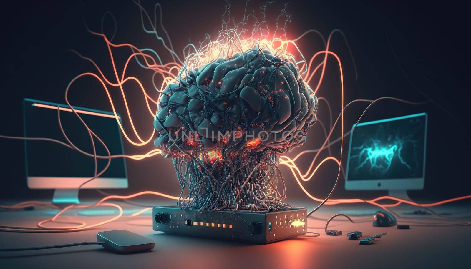 Digital brain machine - Artificial intelligence - generative AI - AI generated