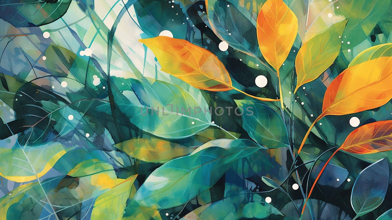 abstract painting of plants and leaves - floral design- AI generative