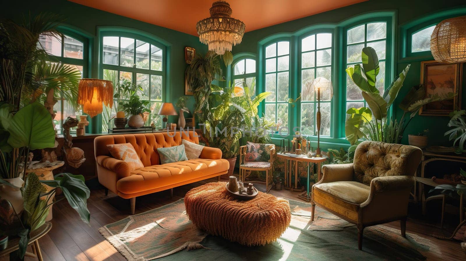 Tropical Living Room - generative AI - AI generated