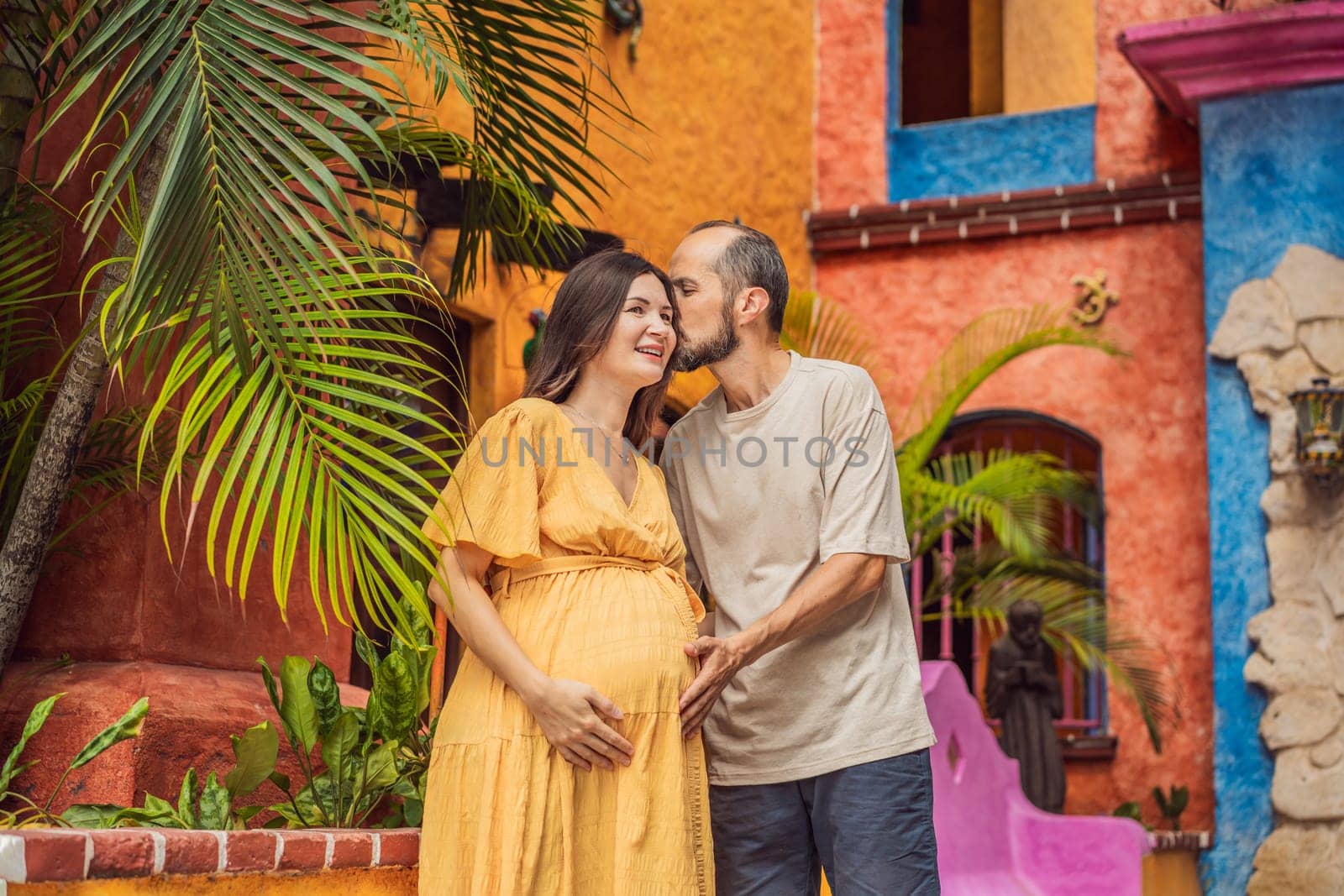 A loving couple in their 40s cherishing the miracle of childbirth in Mexico, embracing the journey of parenthood with joy and anticipation.