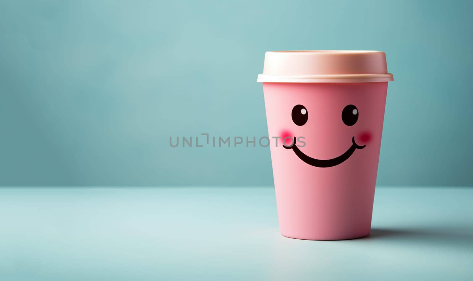 eco living, zero waste and sustainability concept - Colorful reusable drinking cup with straw and happy face smiley on pastel colors. copy space space for text