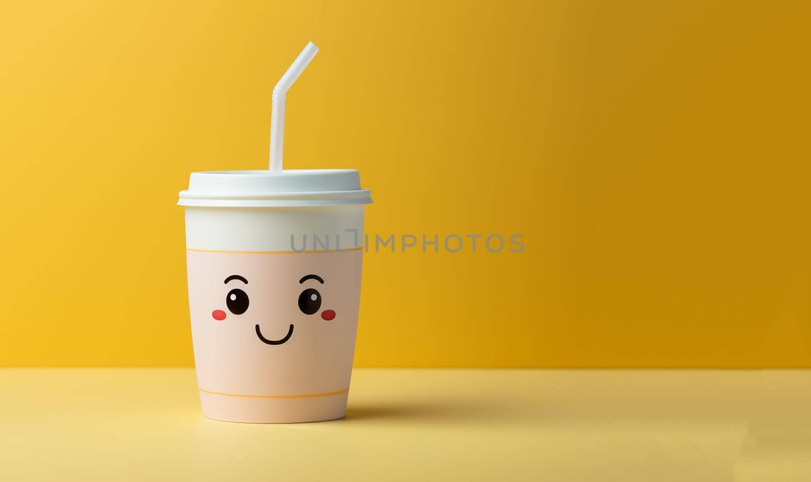 eco living, zero waste and sustainability concept - Colorful reusable drinking cup with straw and happy face smiley on pastel colors. copy space space for text