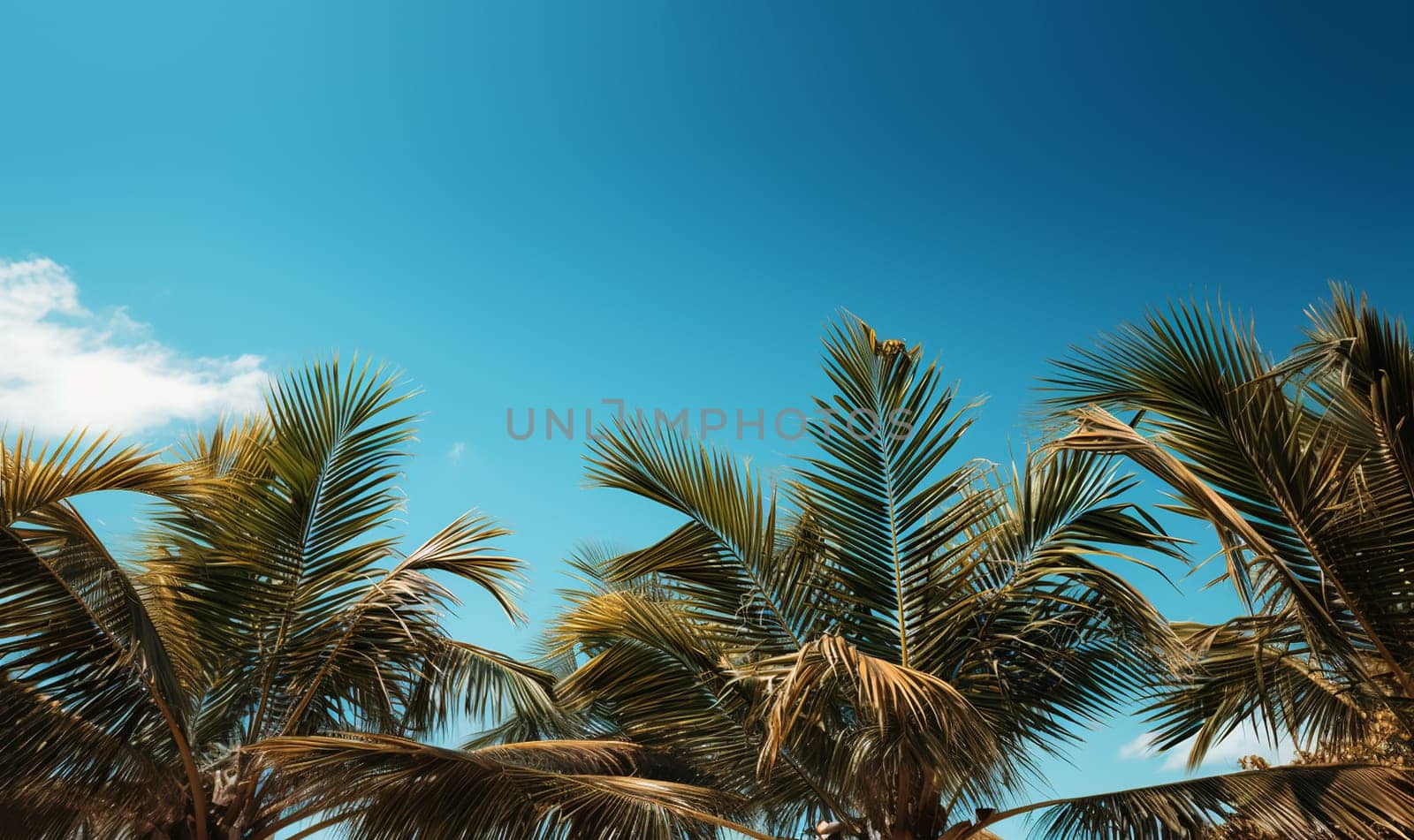 Tropical palm leaves frame in blue sky.Palm sunday concept: Leaves frame of coconut branches with cloudy blue sky background summer Holiday concept. Template vacation and travel,tourism space for text