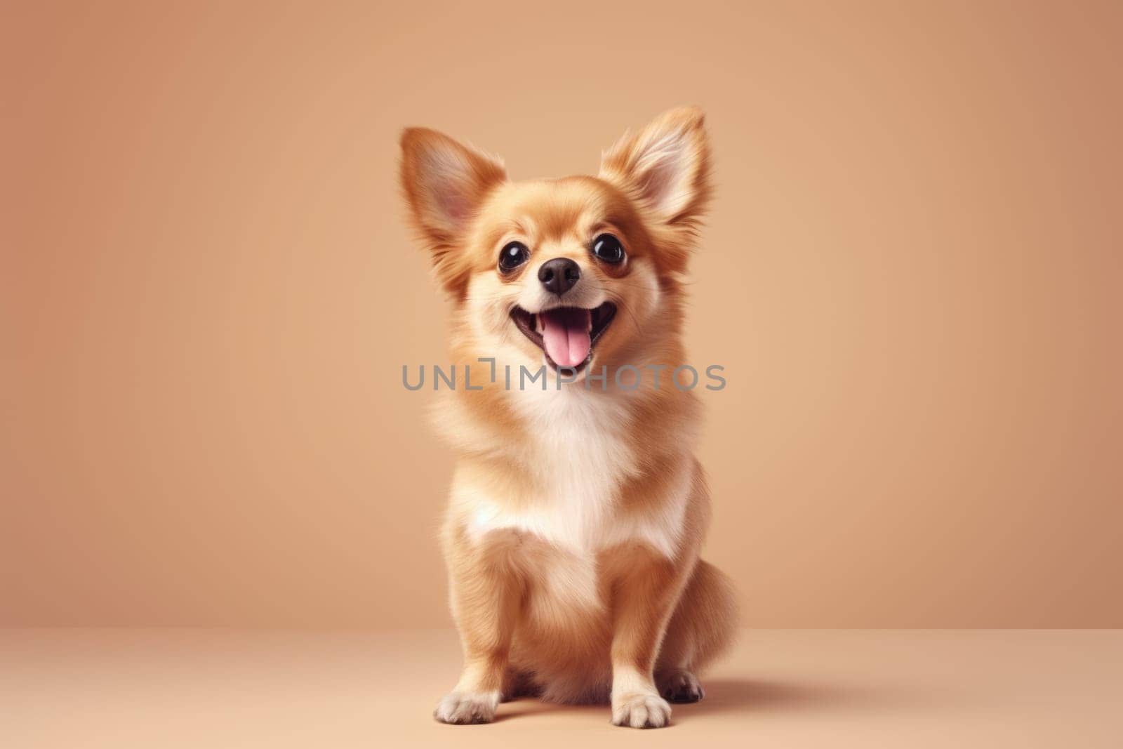 cute dog on beige background, AI Generated by Desperada