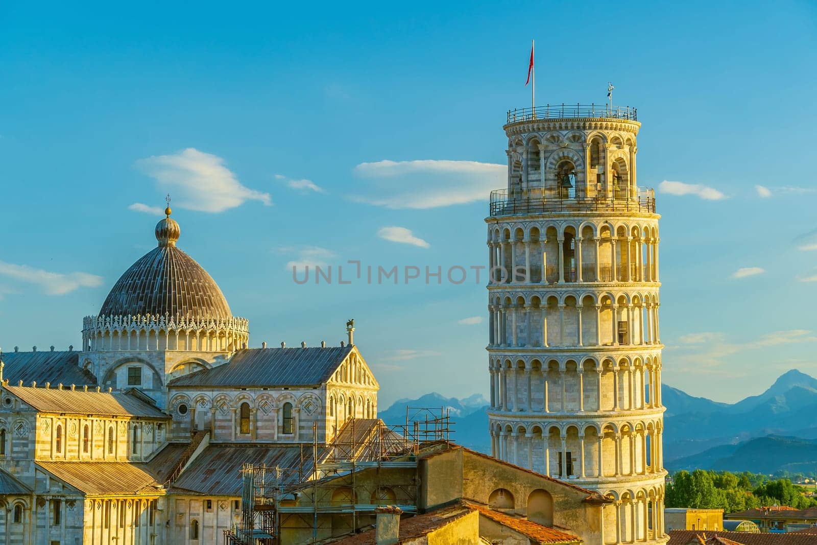 The famous Leaning Tower in Pisa, Italy with beautiful sunrise