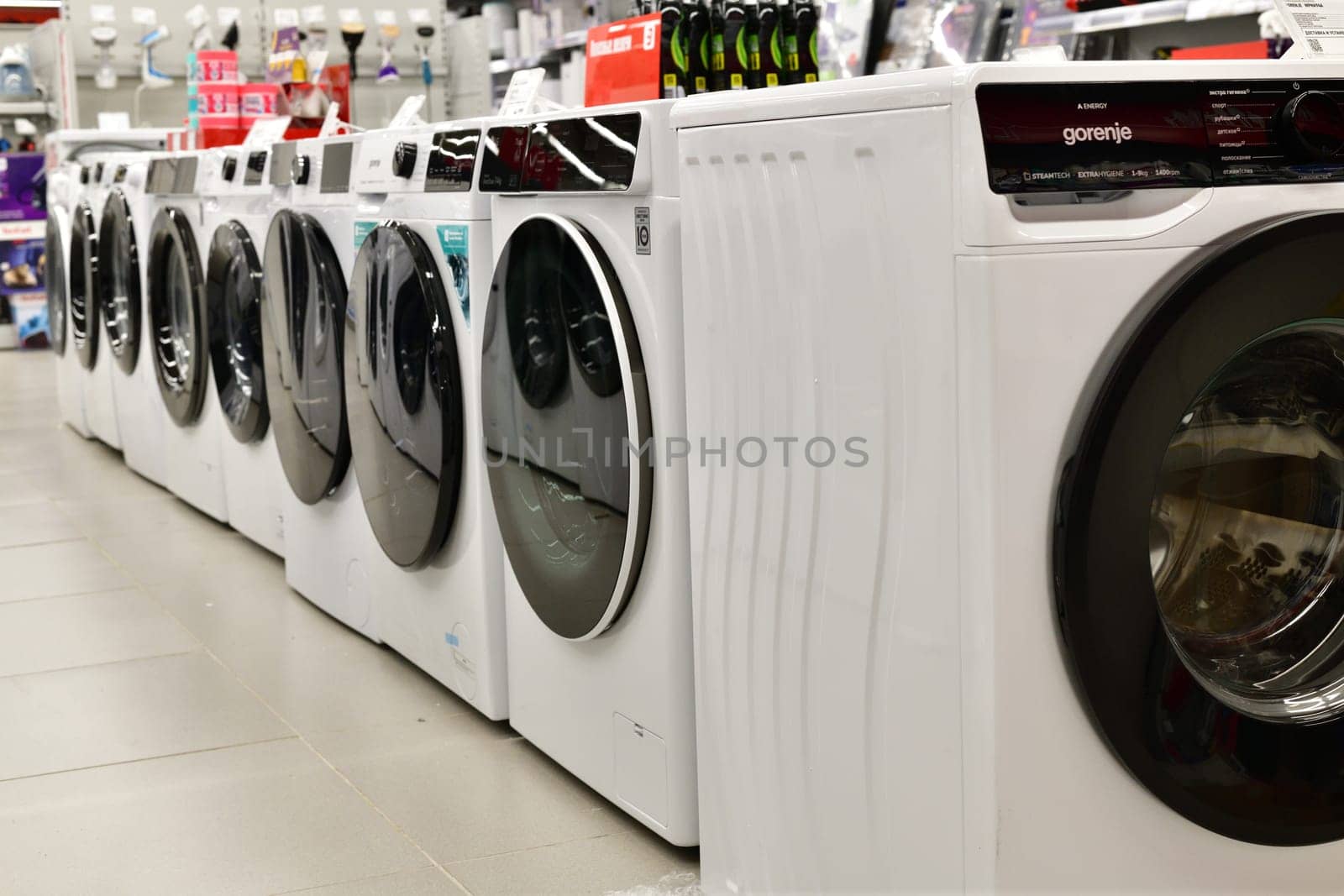 Moscow, Russia - Aug 01. 2023. washing machines in Eldorado is large chain stores selling electronics by olgavolodina