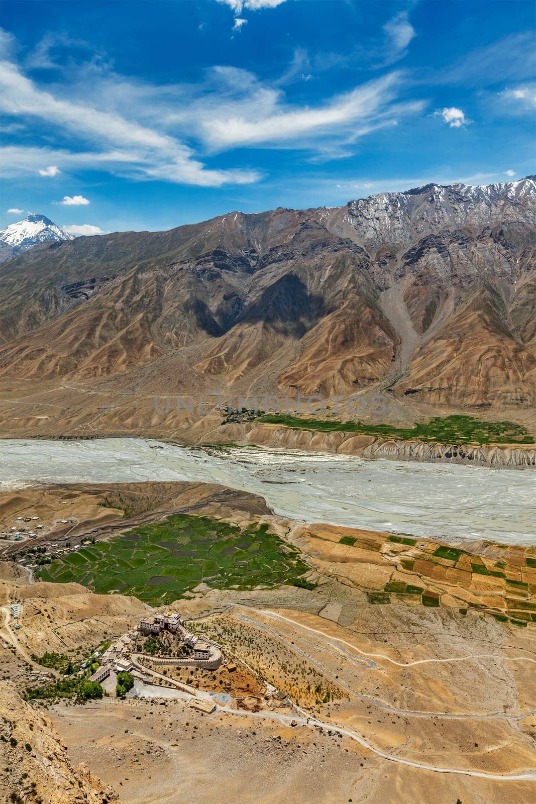 Aerial view of Spiti valley and Key gompa in Himalayas by dimol