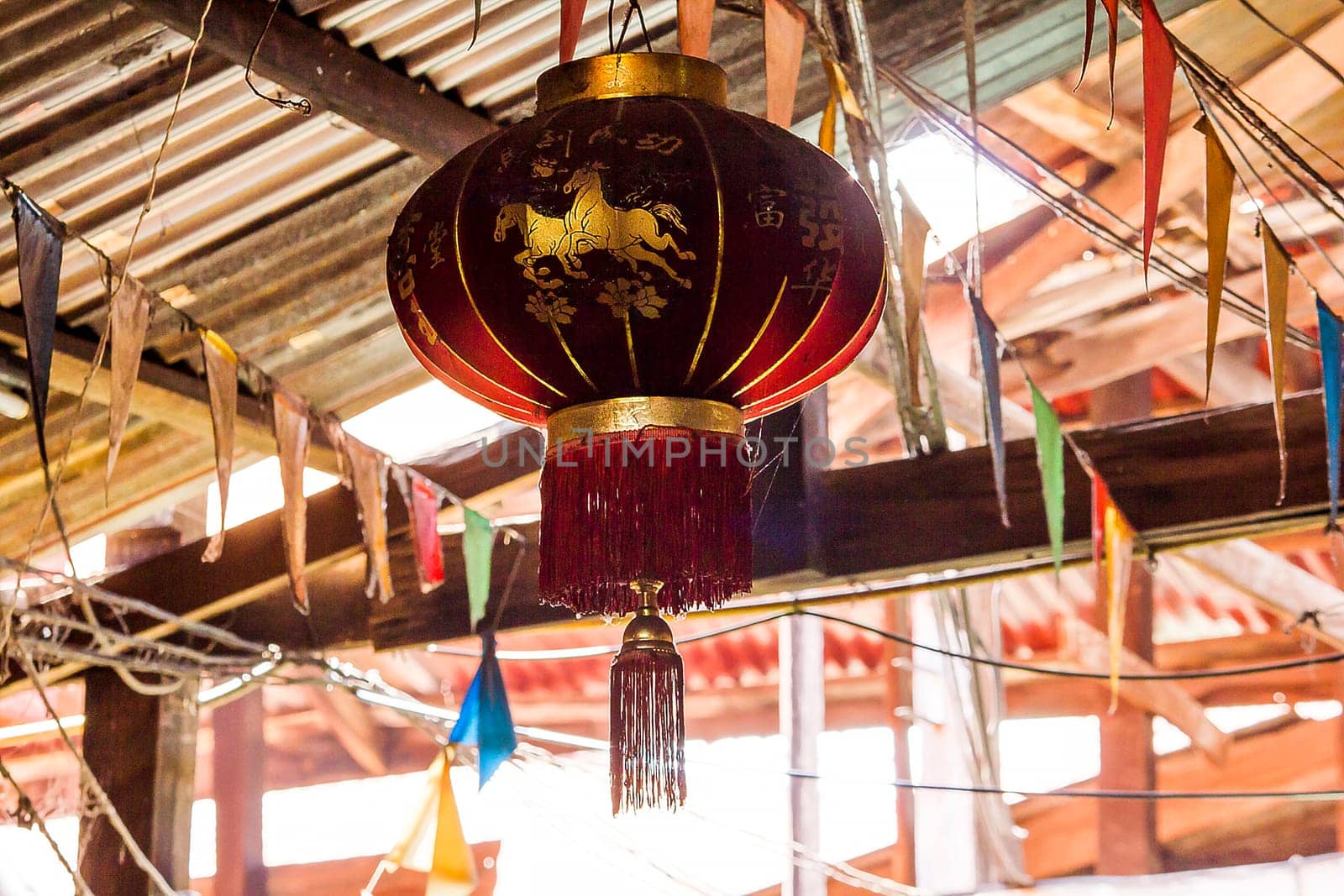 Chinese lanterns hung above
