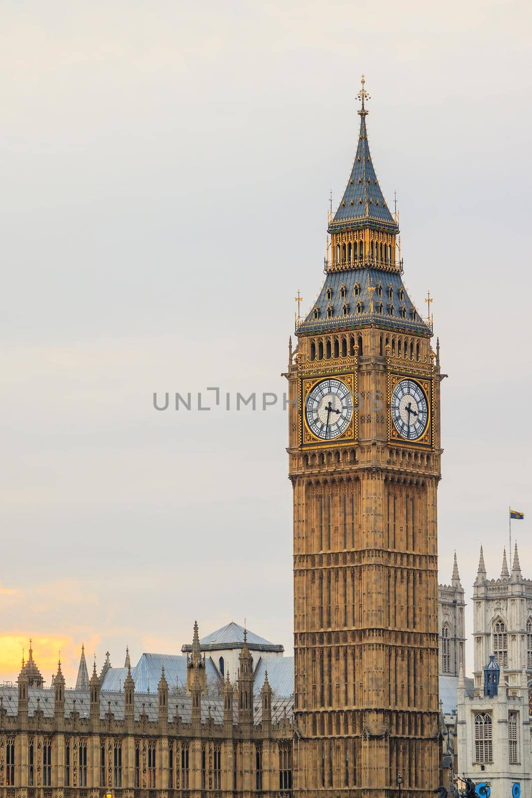 Big Ben and Houses of Parliament in London UK at sunset