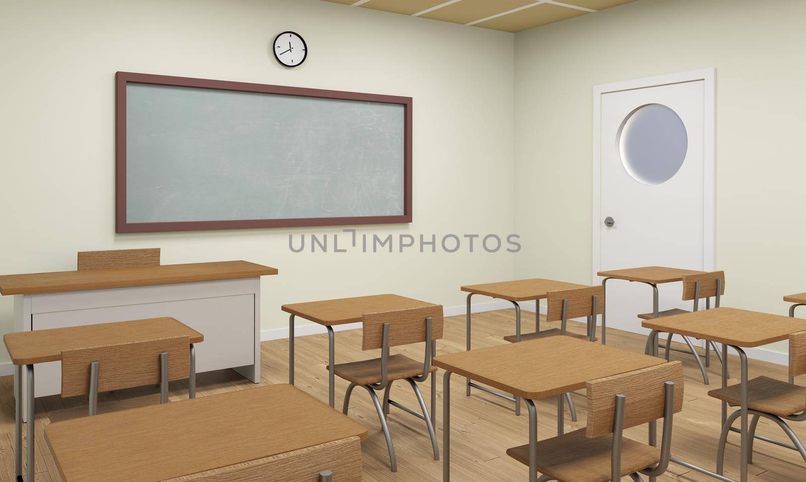 Empty school classroom interior 3d illustration by raferto1973