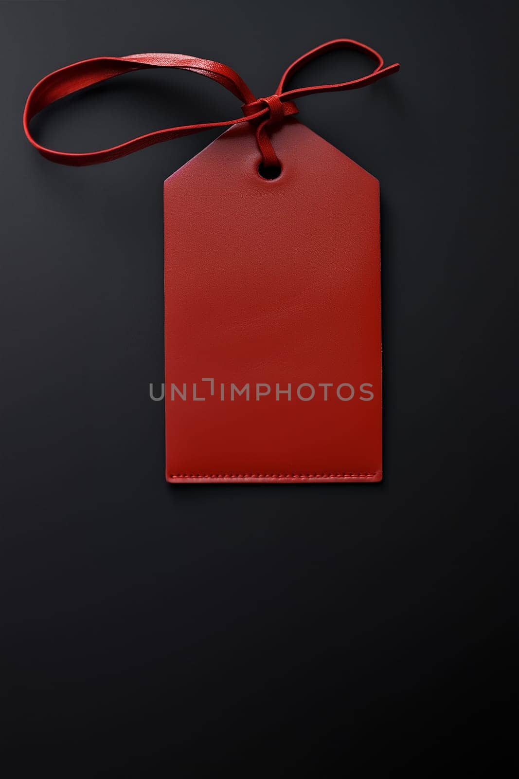 Red empty price tag on black or dark background. Black Friday concept, template copyspace.