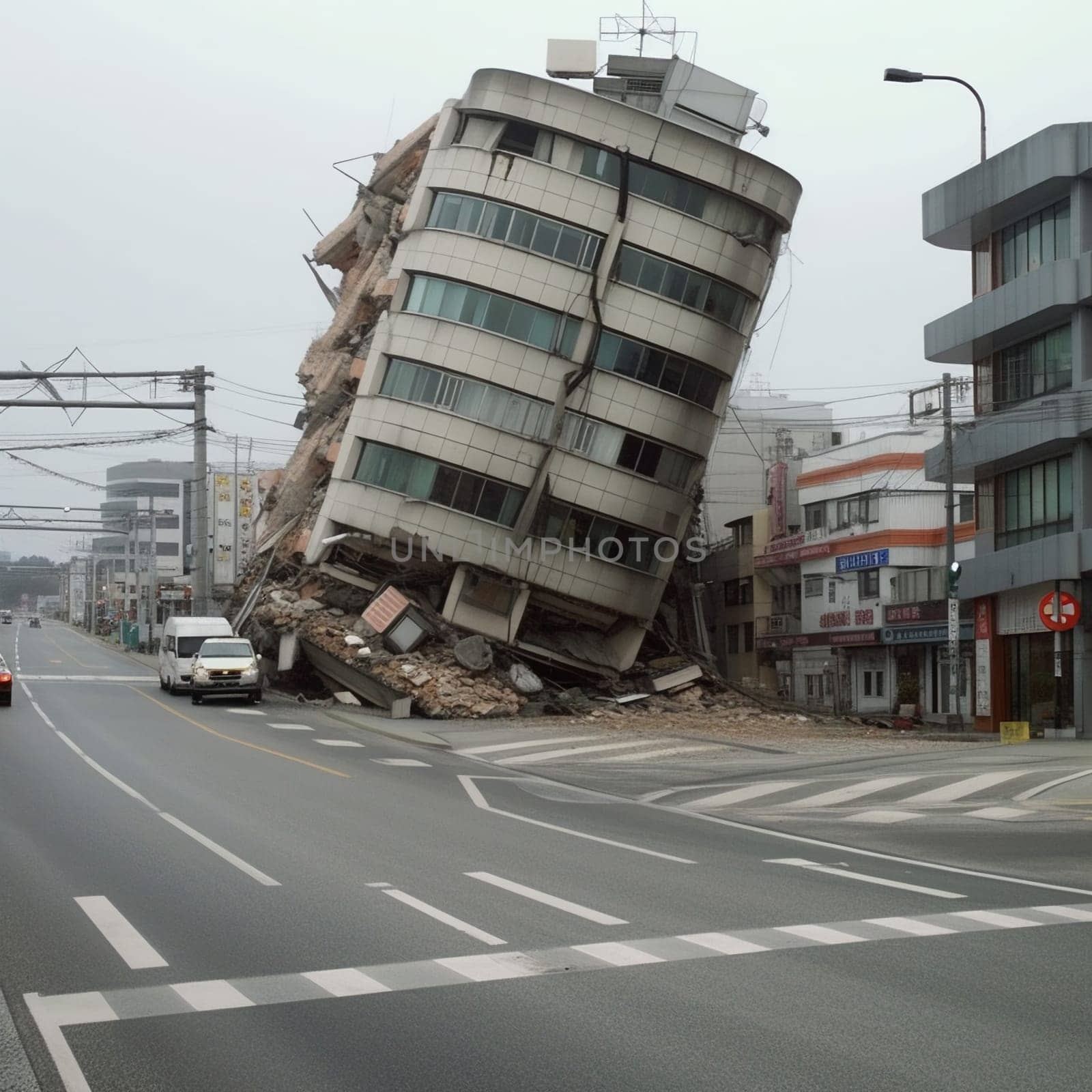 Building damaged in the earthquake. Generative ai by juliet_summertime