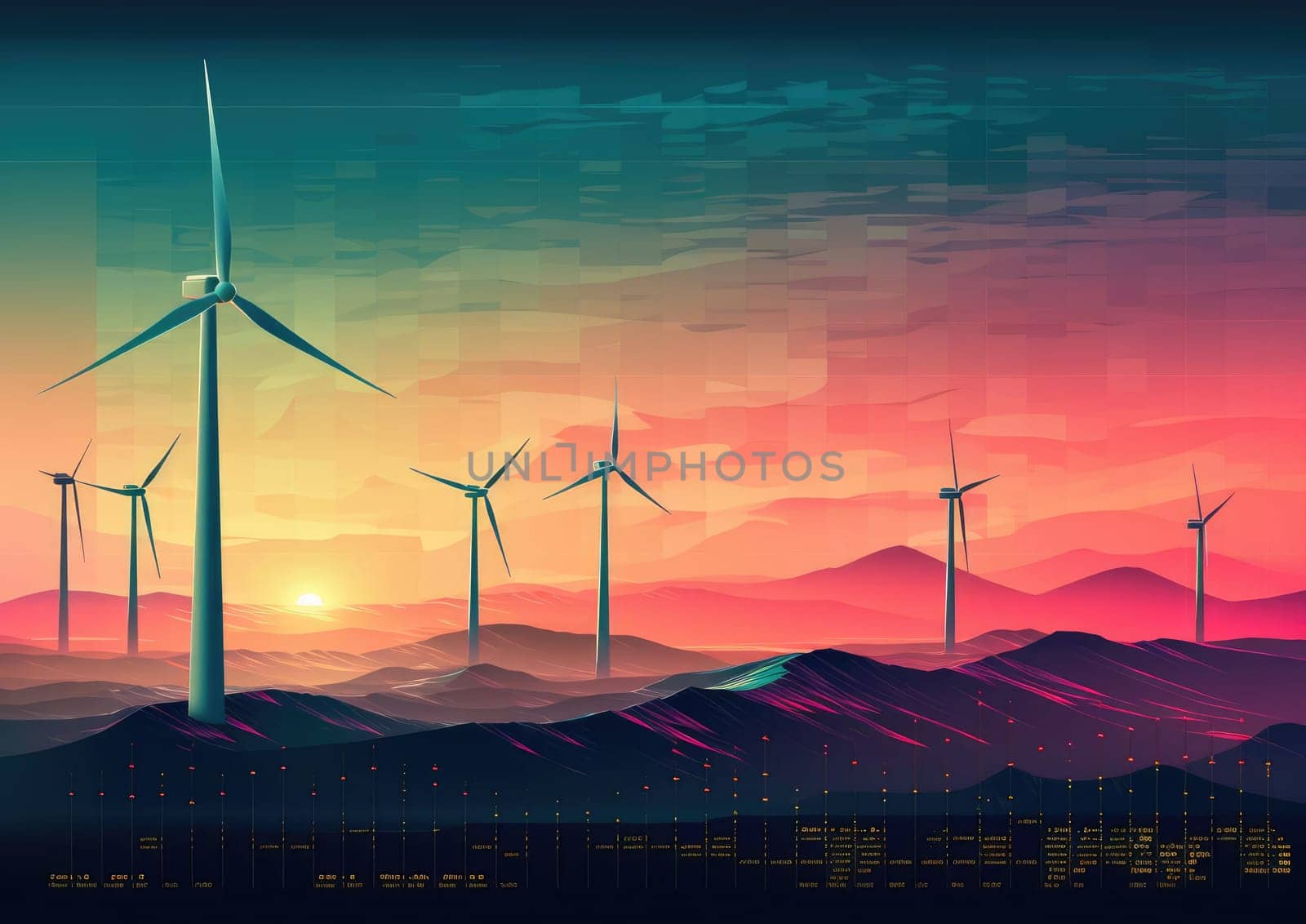 Illustration of windmills by cherezoff