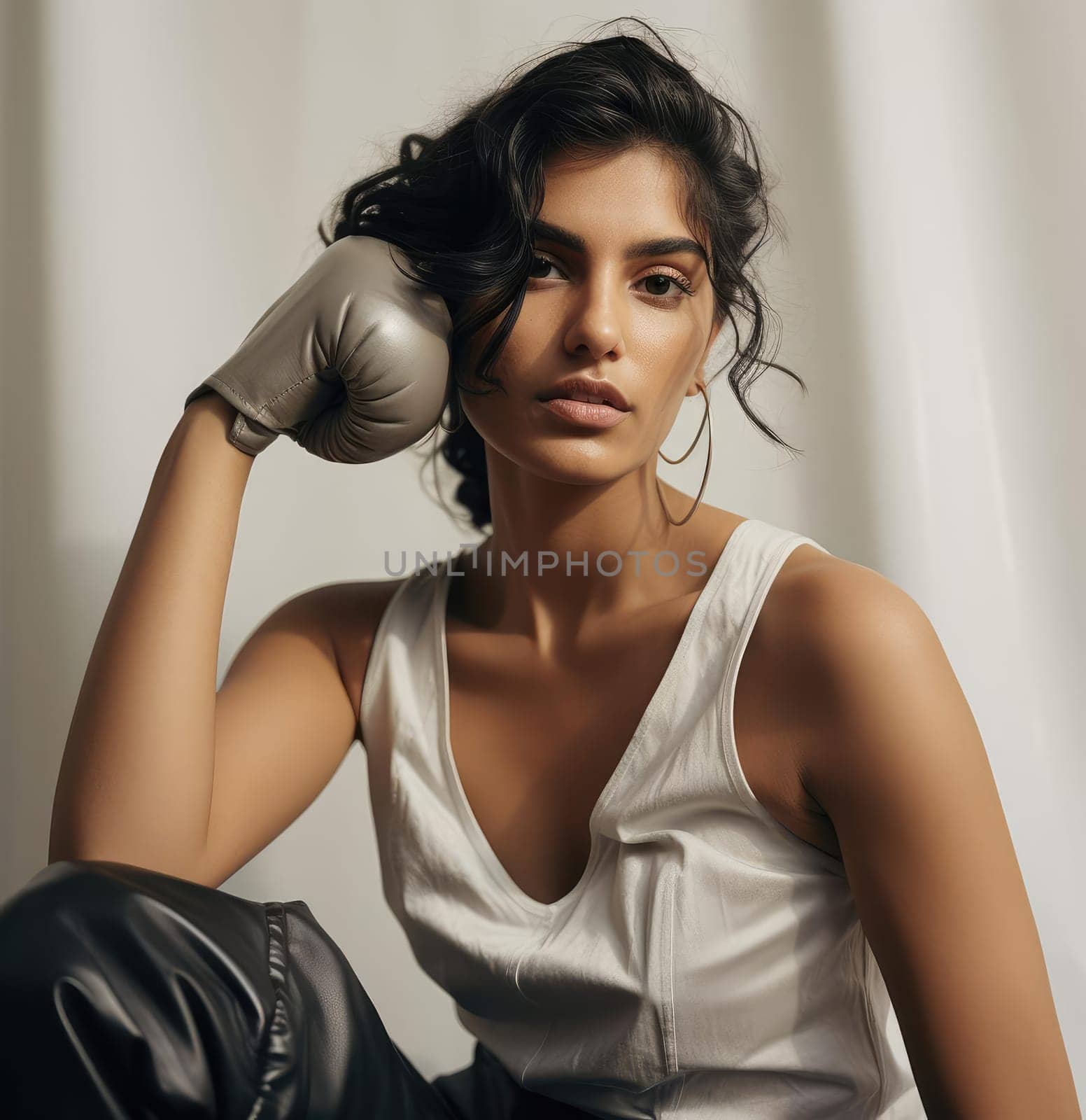 Young beautiful woman posing with boxing gloves by cherezoff