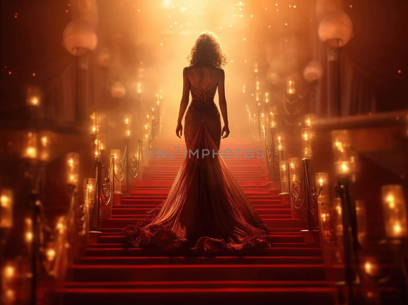 Young woman walking on red carpet by cherezoff