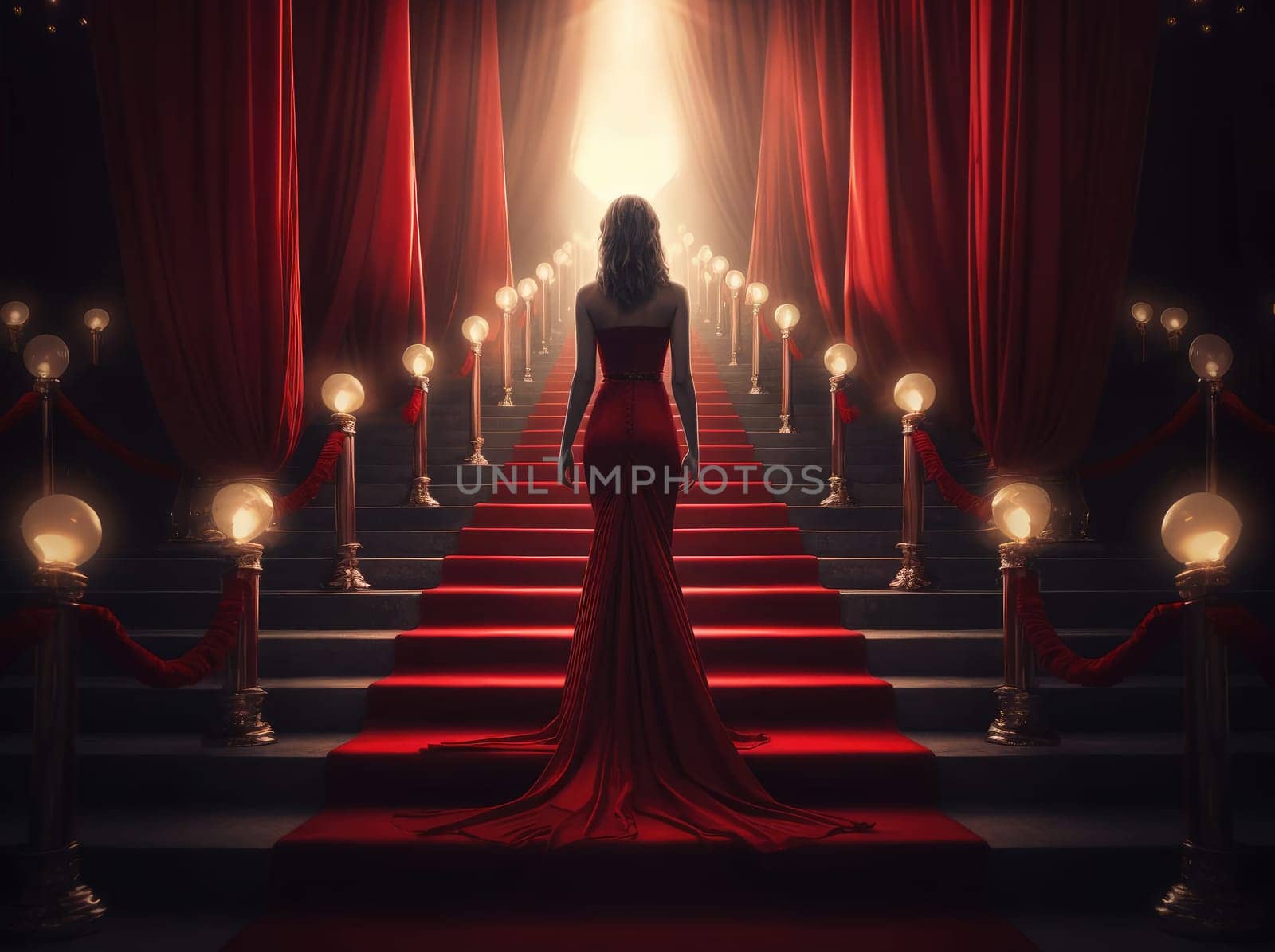 Young woman walking on red carpet by cherezoff