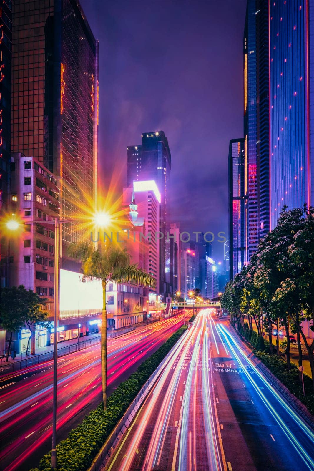 Street traffic in Hong Kong at night by dimol