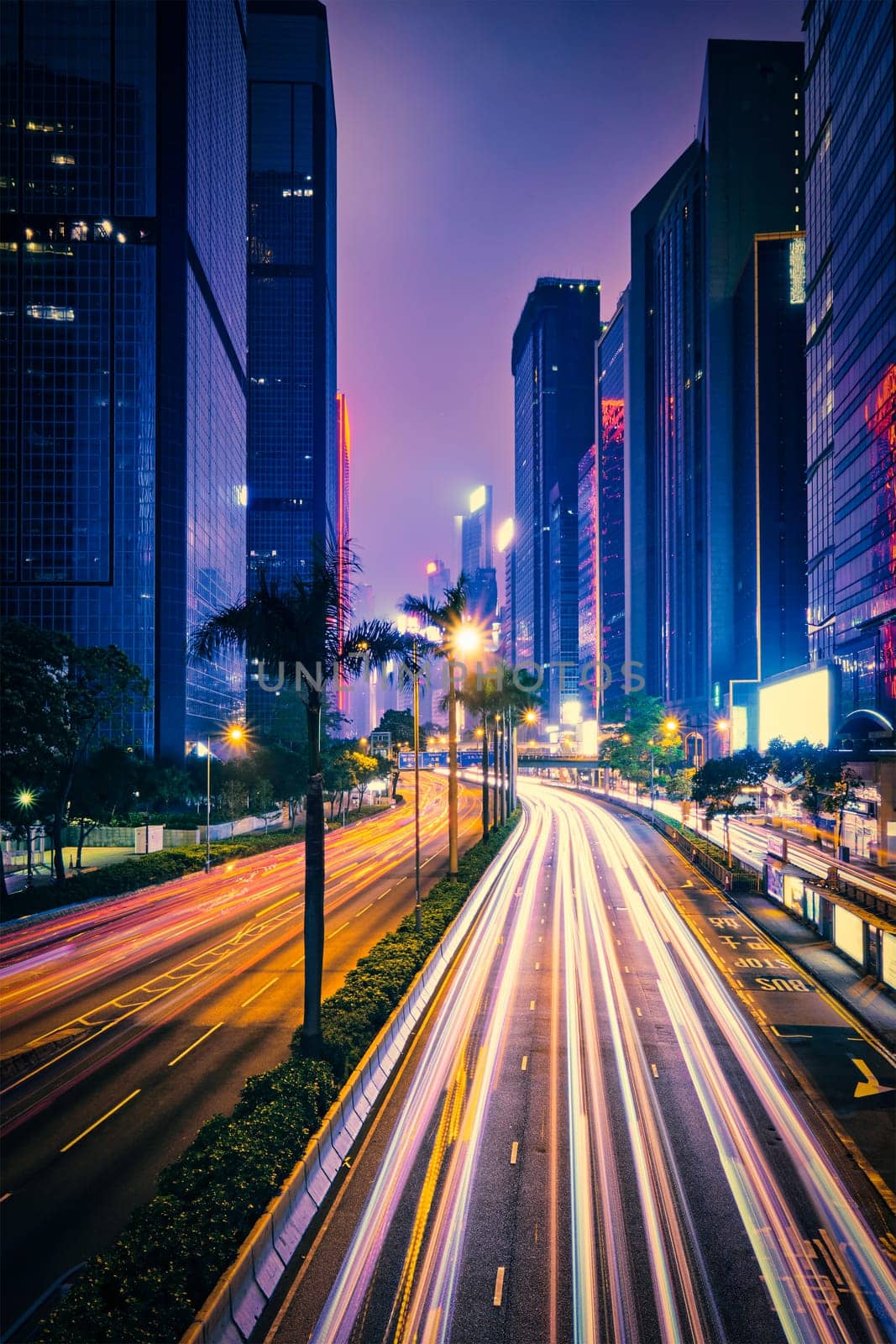 Street traffic in Hong Kong at night by dimol