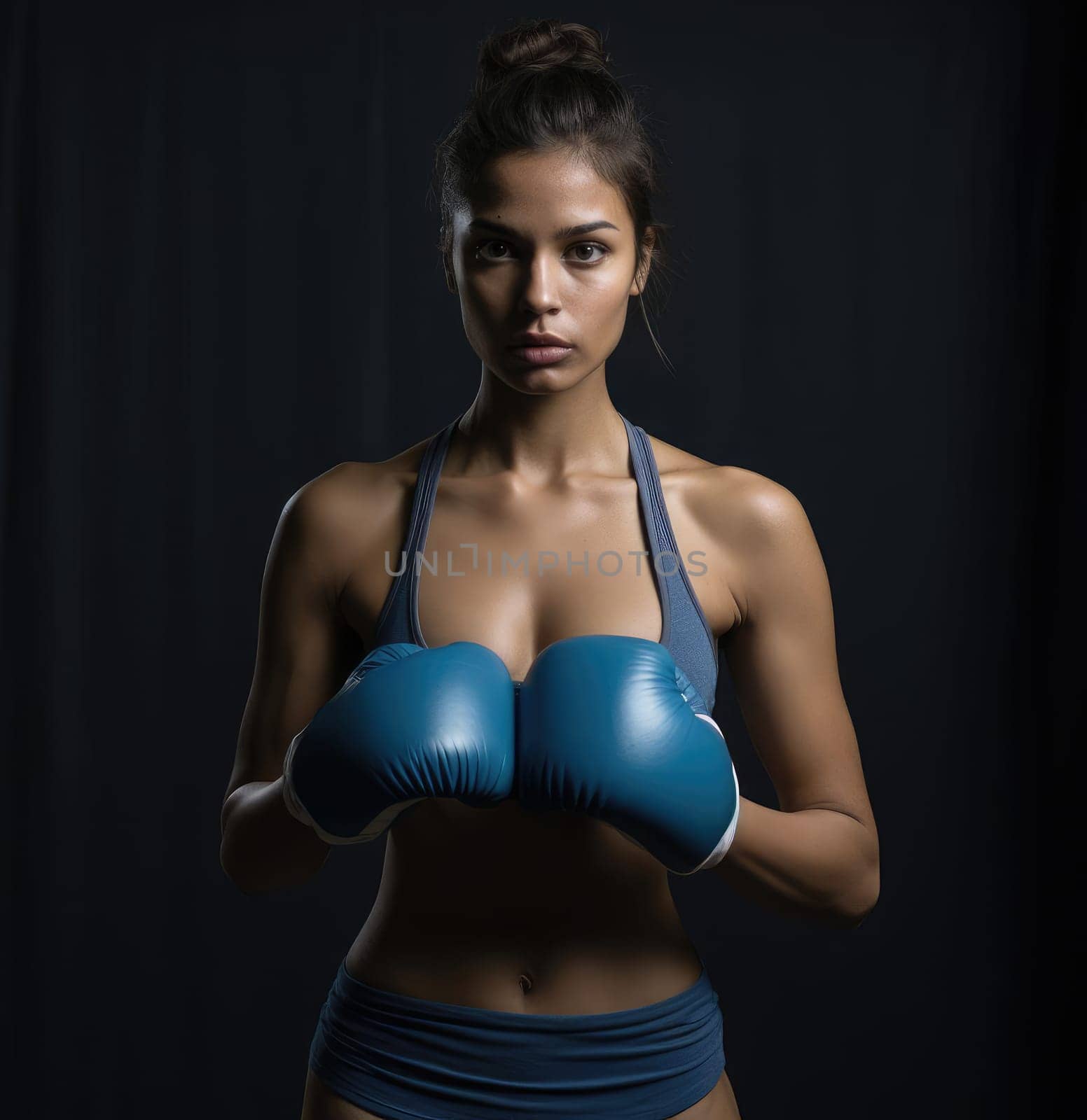 Young beautiful woman posing with boxing gloves. Sport