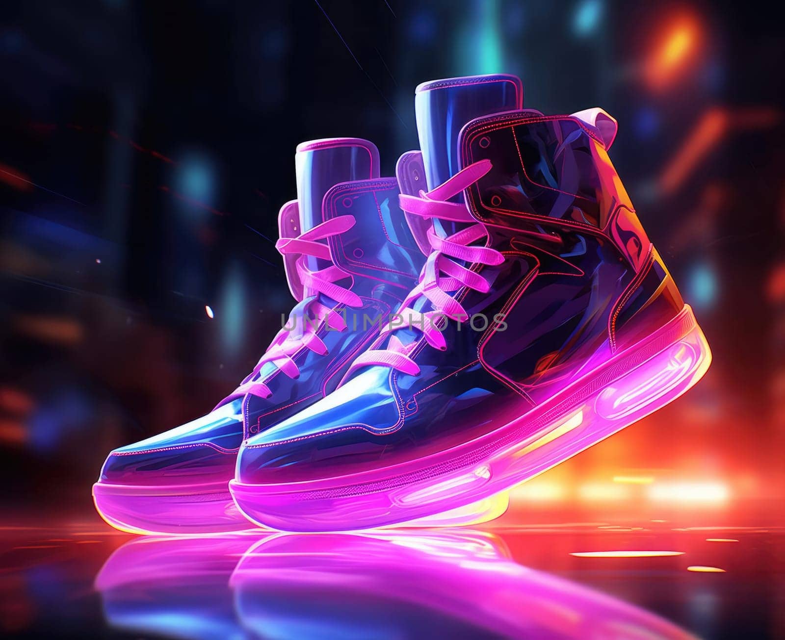 Sneakers with luminous elements in the style of cyberpunk