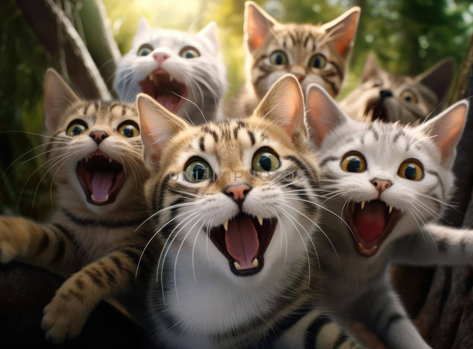 Several cats take a group selfie by cherezoff