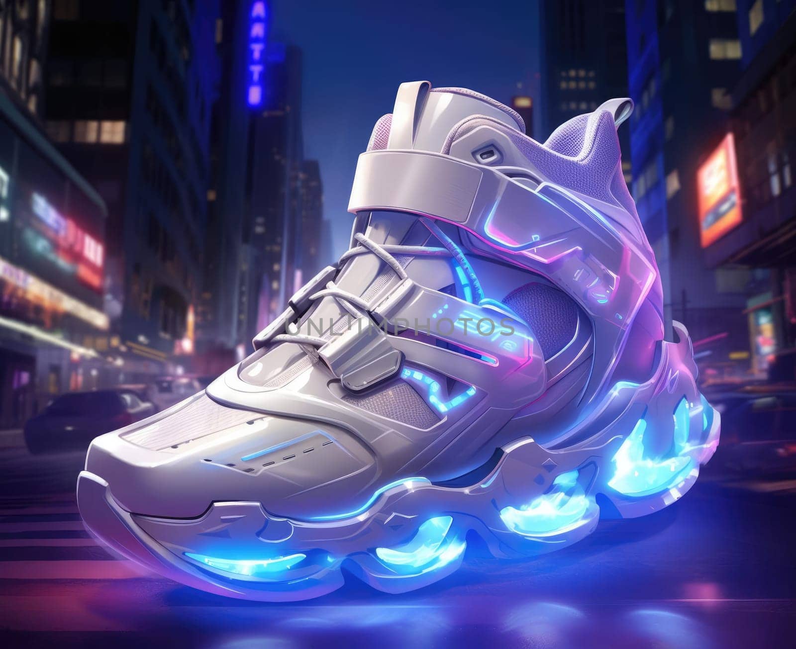 Sneakers with luminous elements in the style of cyberpunk