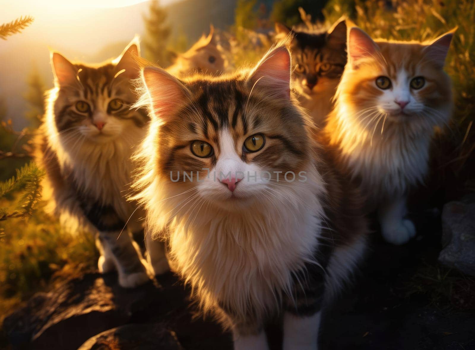 Several cats take a group selfie by cherezoff