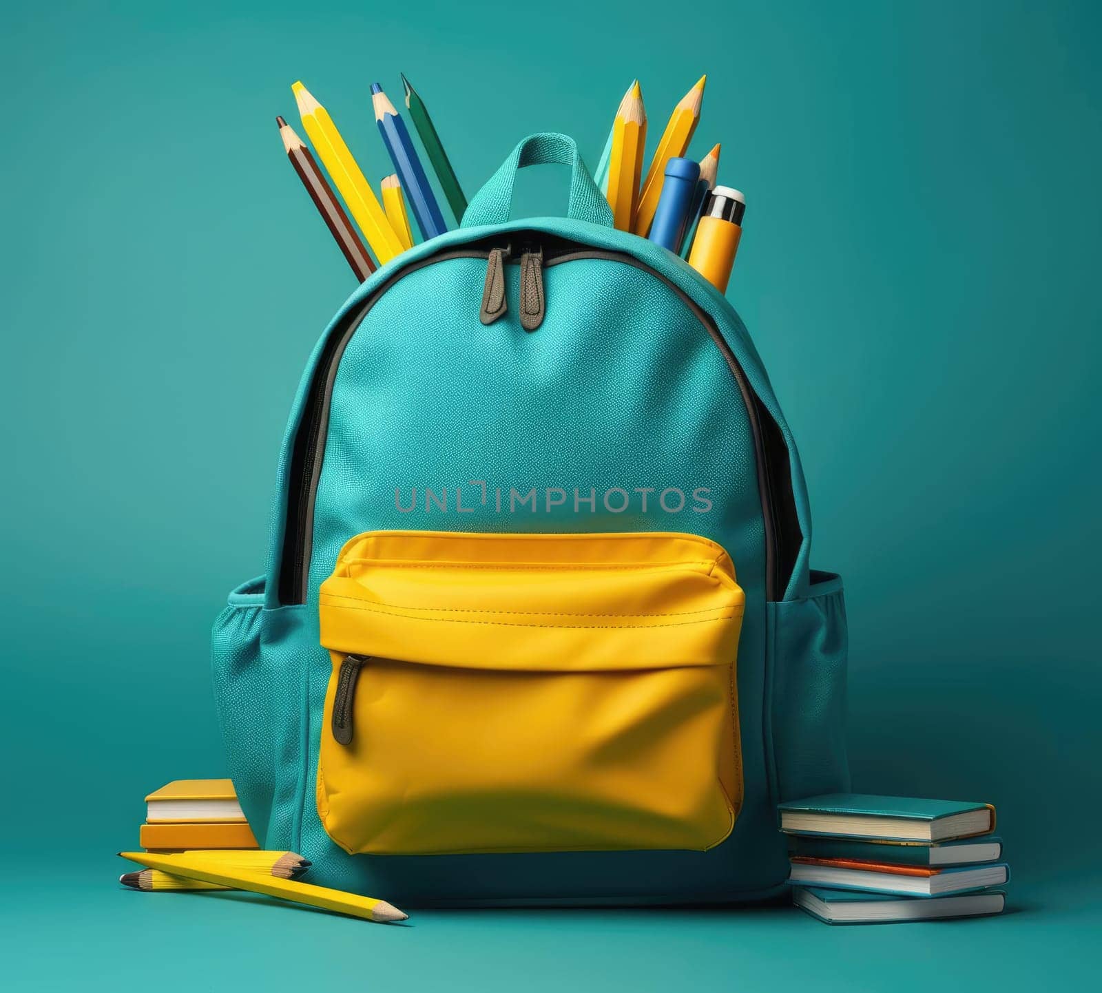 School backpack with books and notebooks by cherezoff