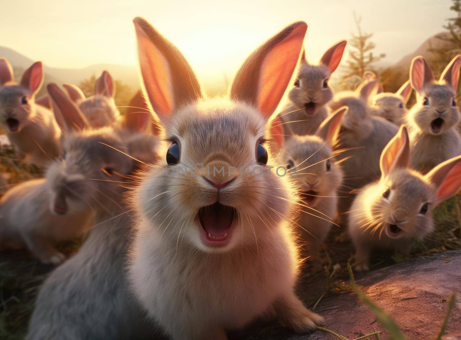 Several rabbits take a group selfie by cherezoff