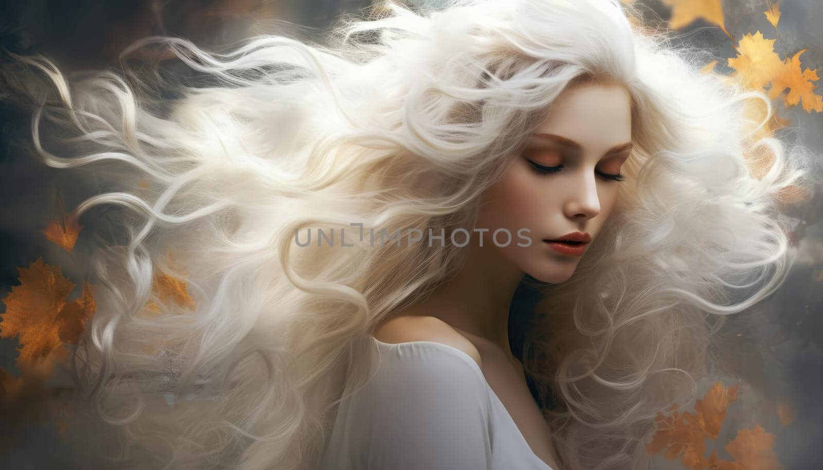 Portrait of a young beautiful woman with very long blonde hair