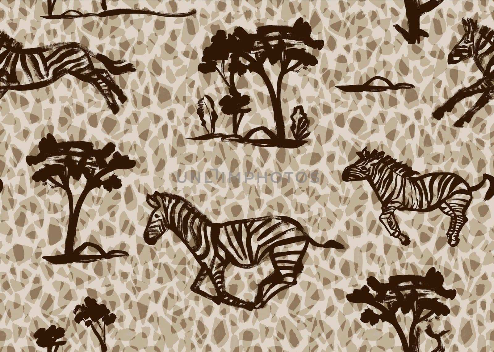 Abstract pattern with running zebras on the savannah painted by MarinaVoyush