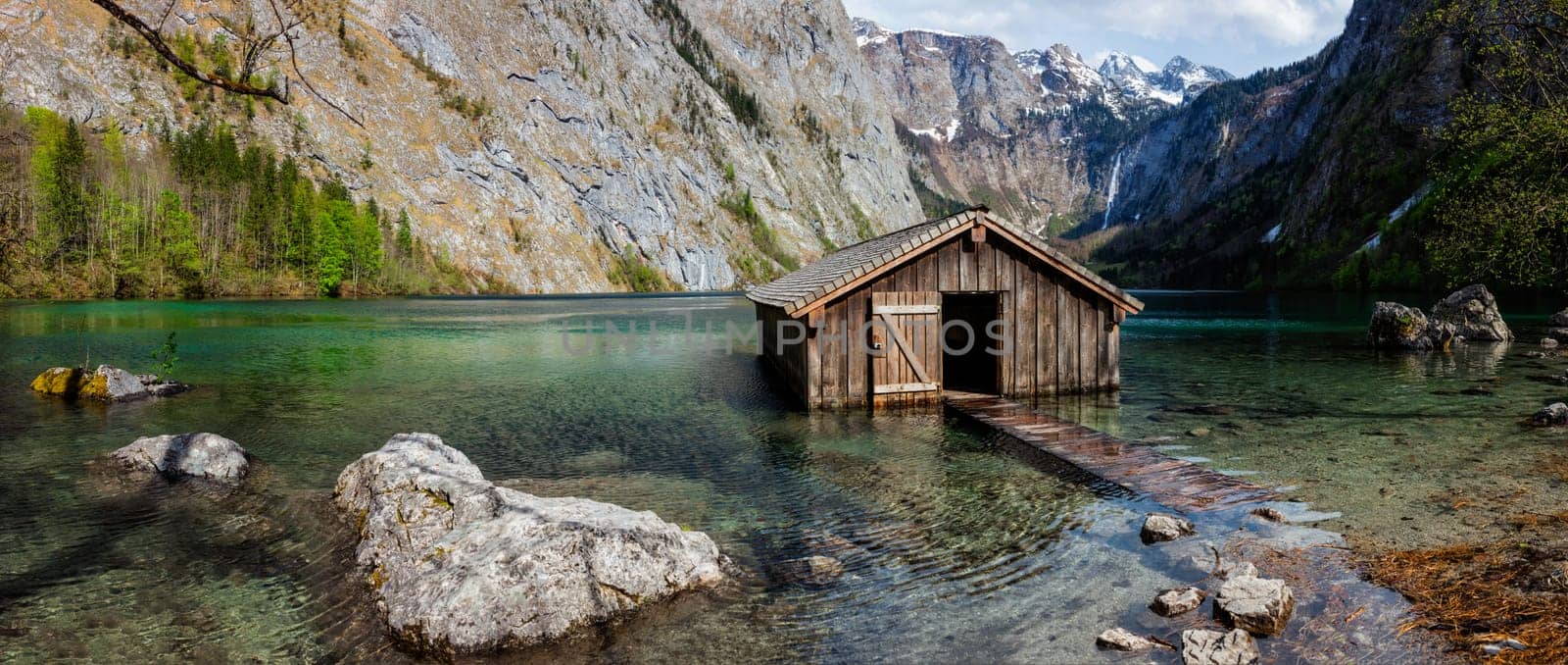 Panorama of Obersee mountain lake in Alps by dimol