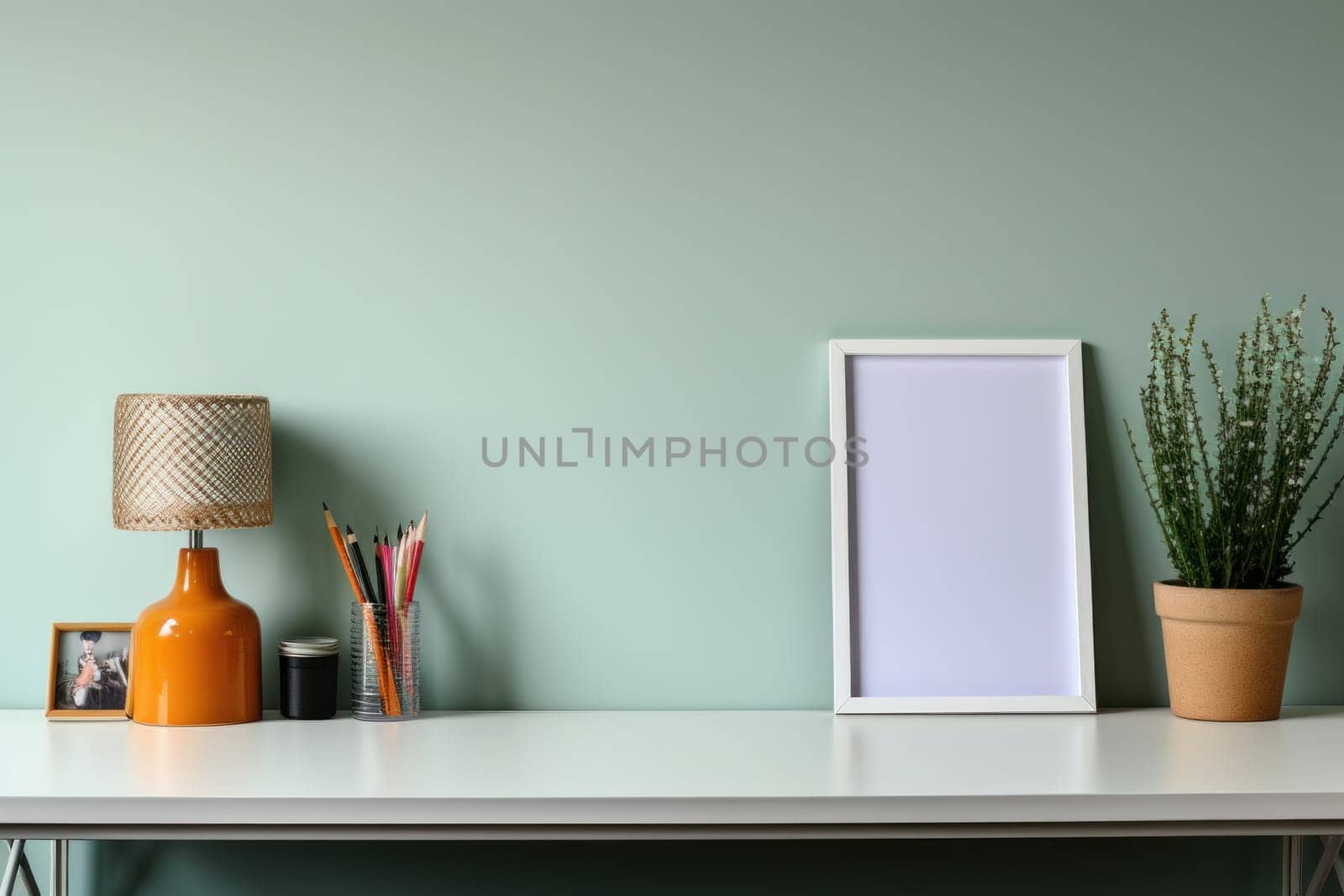 Photo frame on wall with living room setting. by prathanchorruangsak