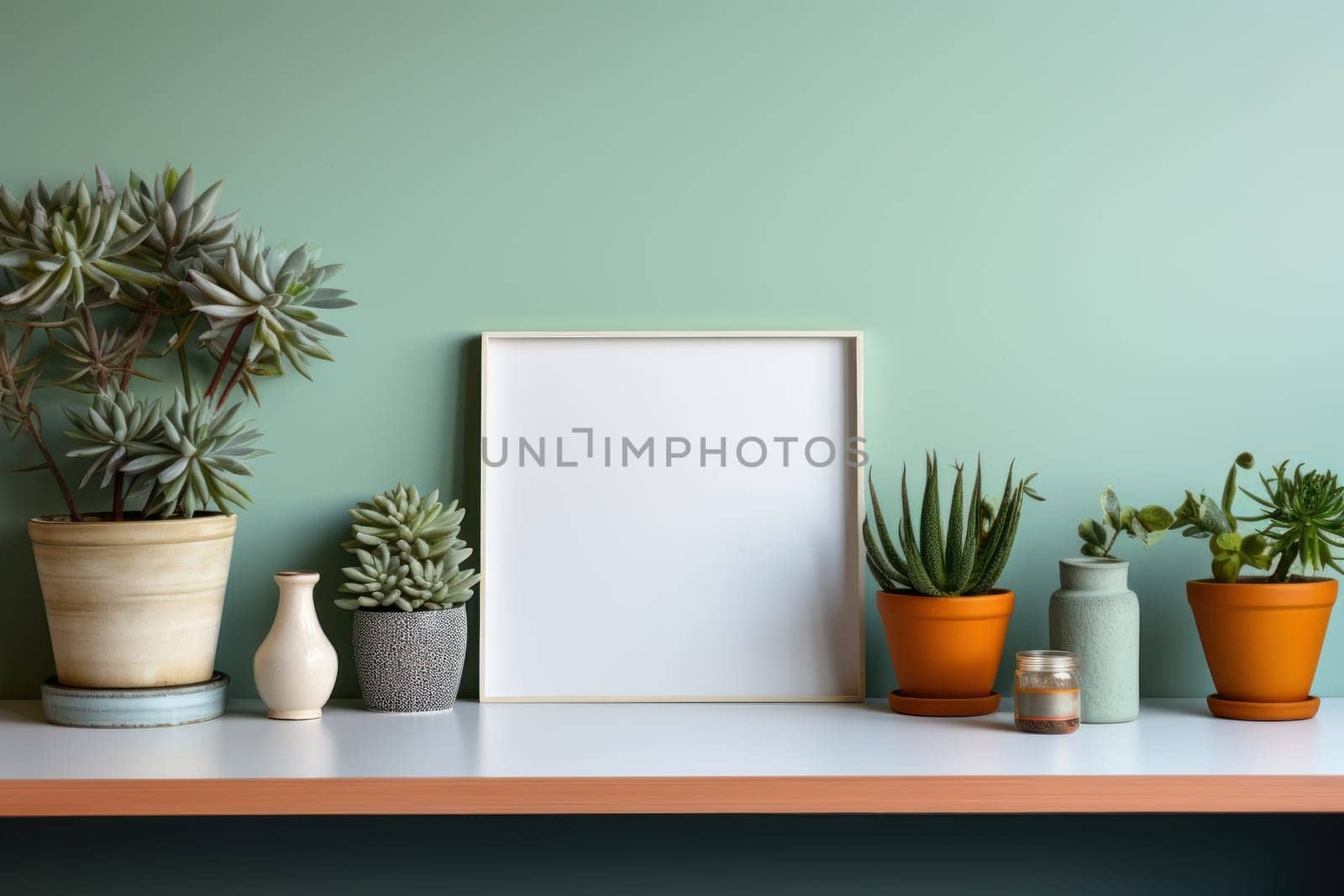 Photo frame on wall with living room setting. by prathanchorruangsak