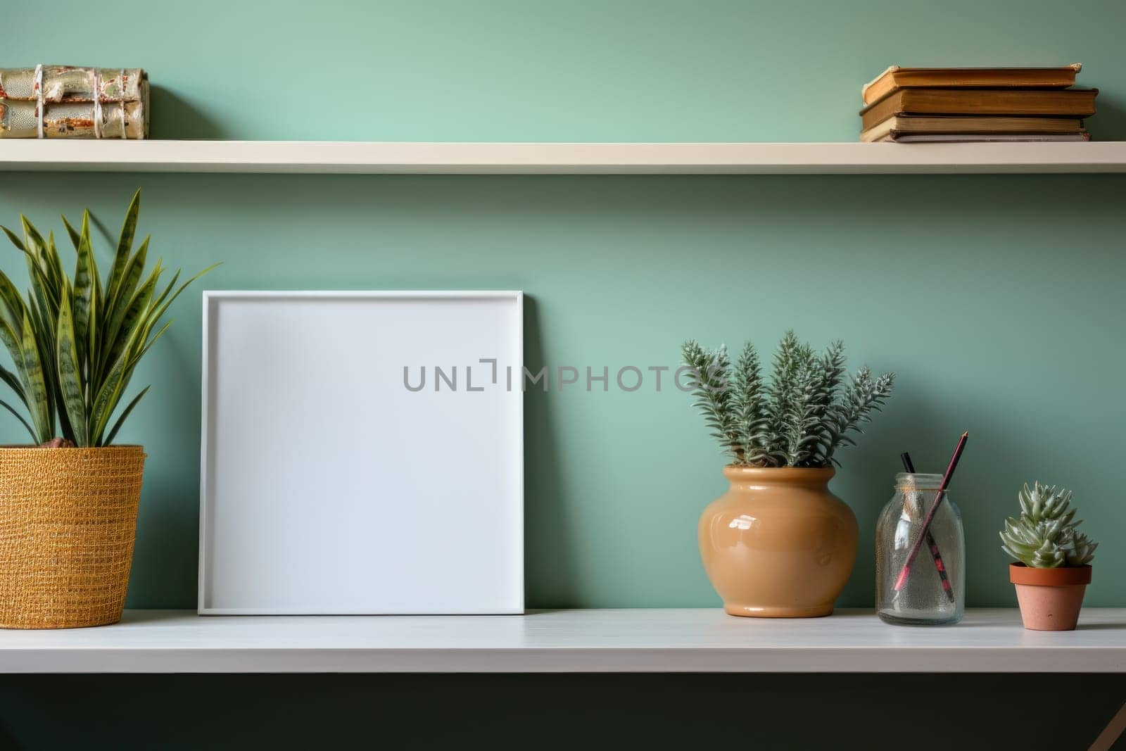 Photo frame on wall with living room setting. High quality photo