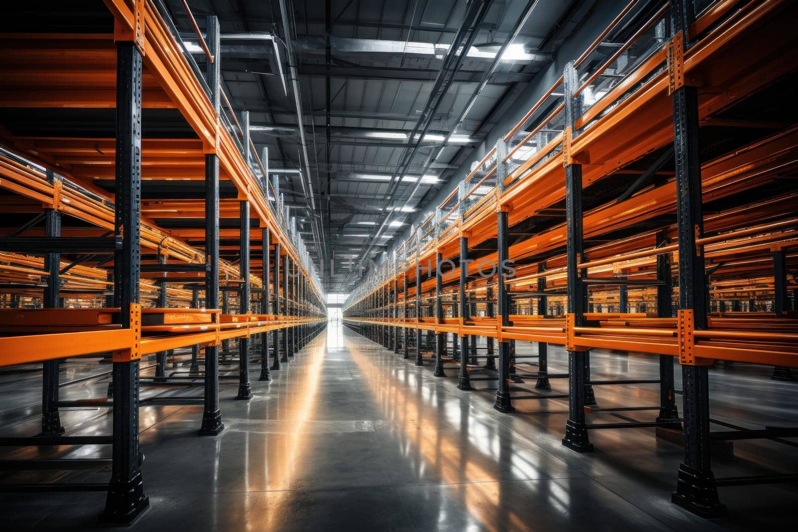 Empty Storage Racks in mega store. High quality photo