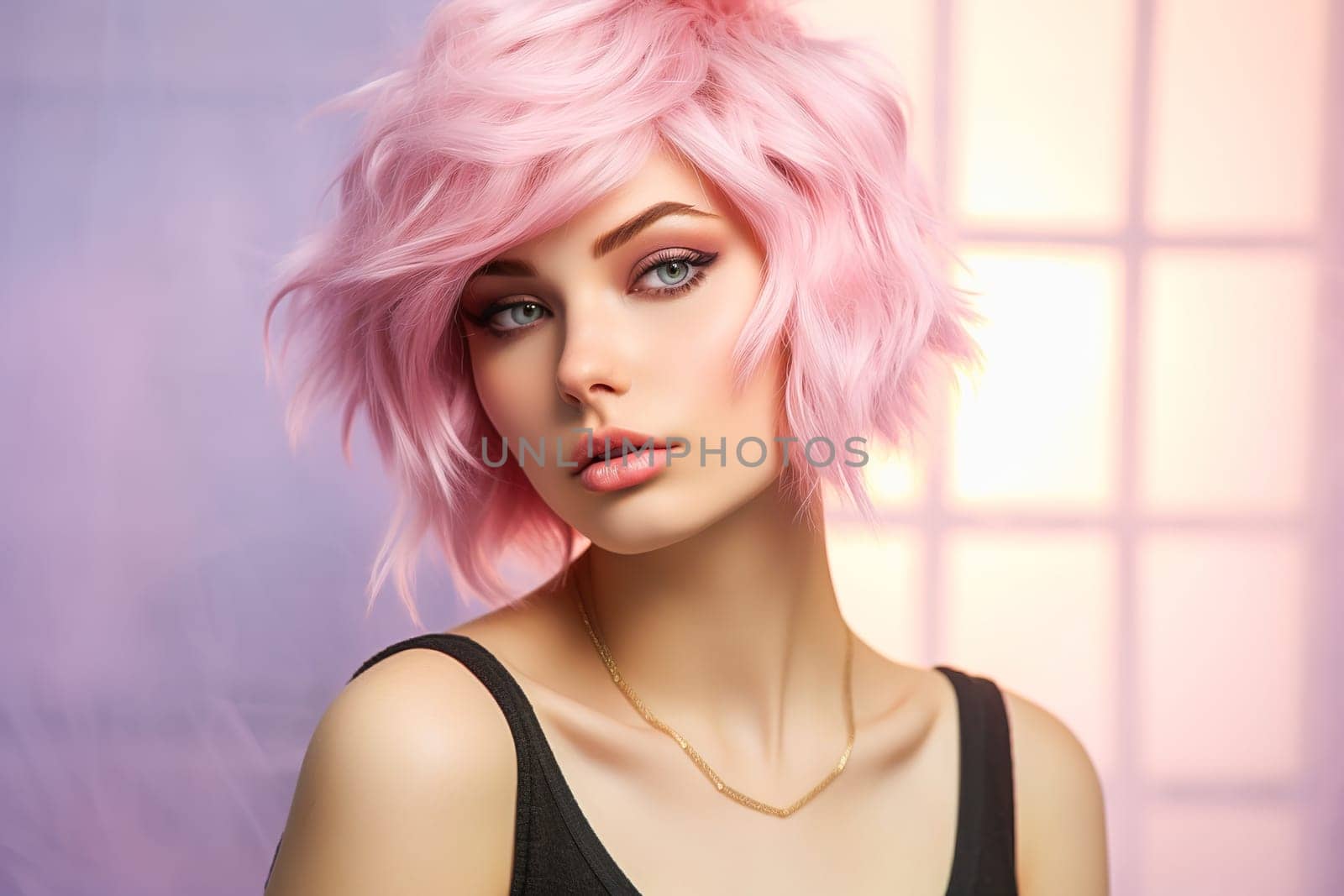 Portrait of a beautiful girl with pink hair. by Yurich32