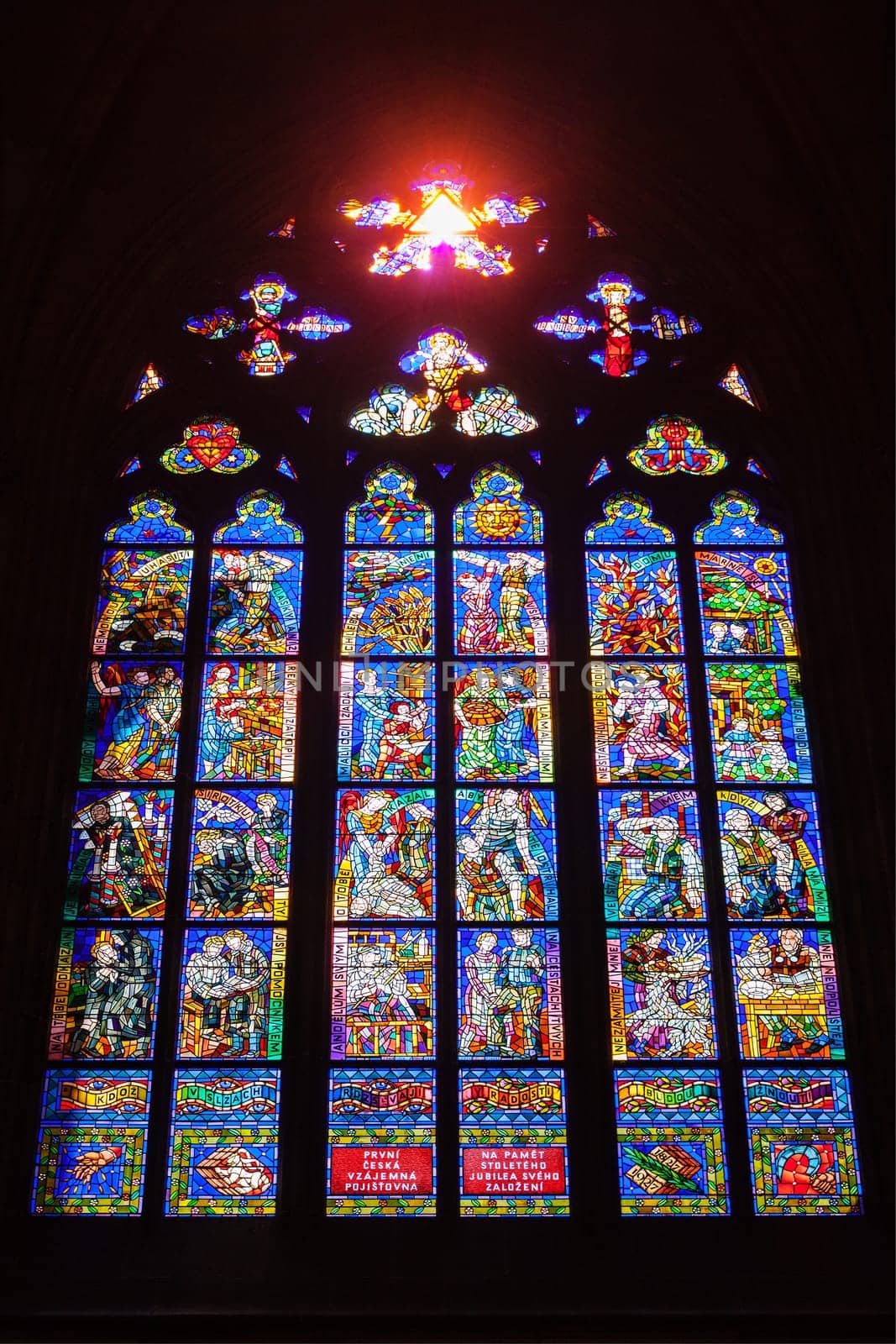 Stained-glass Window designed by famous Czech Art Nouveau painter Alfons Mucha in St. Vitus cathedral by dimol