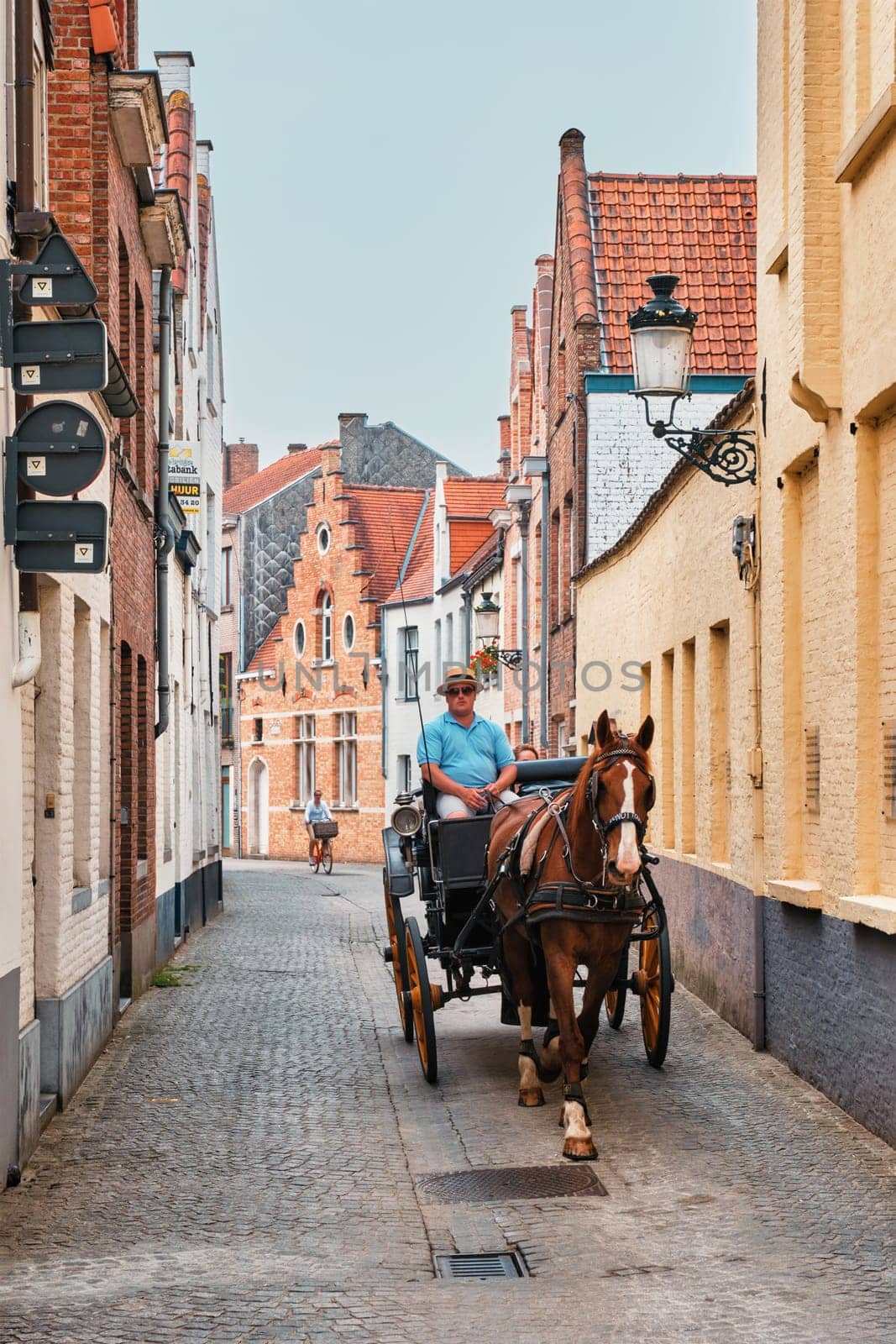 Horse cart for tourists in street of Brugge by dimol